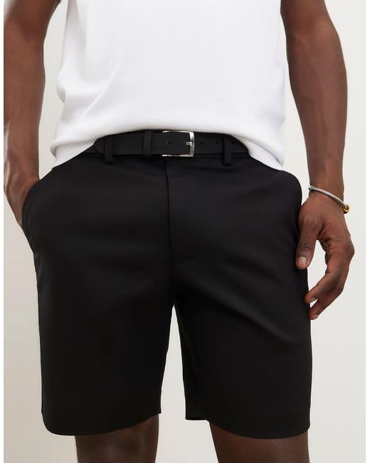 River Island White Slim Fit Belted Chino Shorts for men