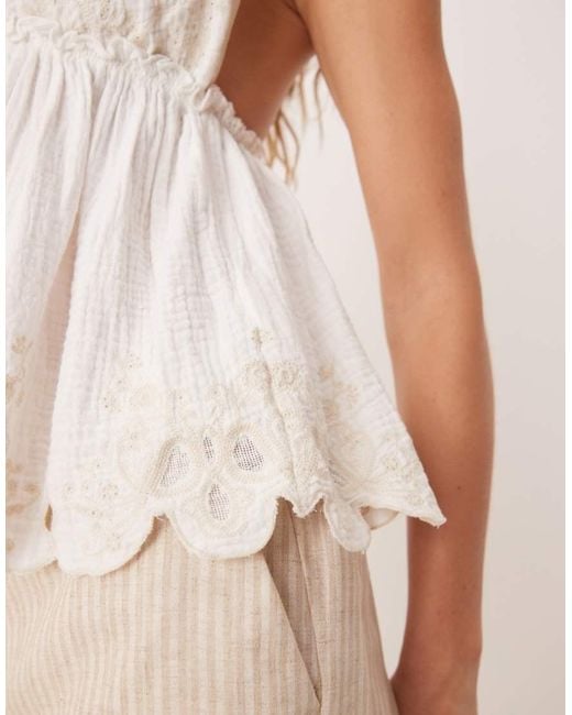 Free People White Sunny Days Embroidered Cami Top