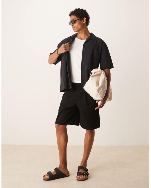 Short mi-long ample en jean noué devant - délavé ASOS pour homme en coloris Natural