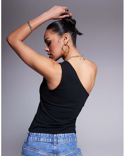 ASOS Blue Double Layer One Shoulder Top With Strap Detail