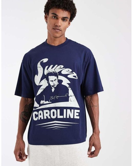 ASOS Blue Oversized Tee With Neil Diamond Sweet Caroline Print