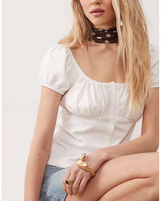 Miss Selfridge Blue Button-detail Milkmaid Top