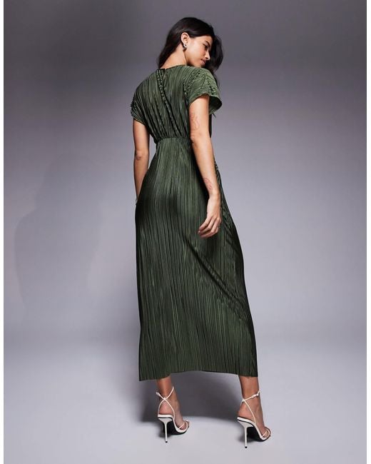 ASOS Gray Plisse Sleeveless Twist Front Maxi Dress