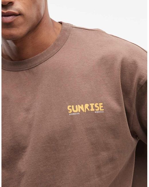 ASOS Brown Boxy Oversized T-shirt With Holiday Graphic for men