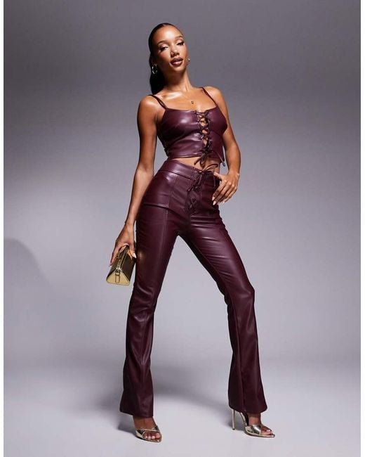 New Look Purple Leather Look Lace Up Trouser Co-ord