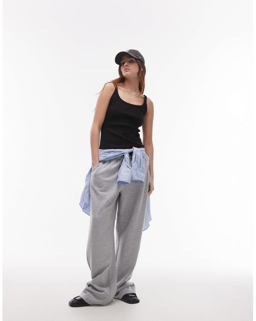 Débardeur côtelé ajusté à bretelles et encolure dégagée TOPSHOP en coloris Black