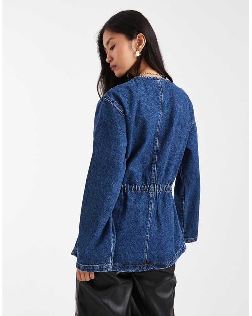 ASOS Blue Cinch Waist Utility Pocket Denim Jacket With Waist Cord