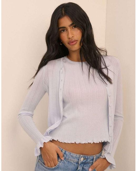 Nobody's Child Blue Baby Rib And Ruffle Sheer Knit Vest