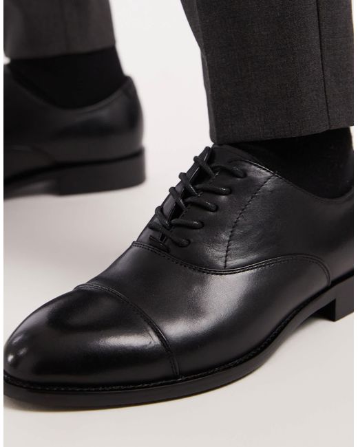 ASOS – oxford-schuhe aus em leder mit zehenkappe in Black für Herren