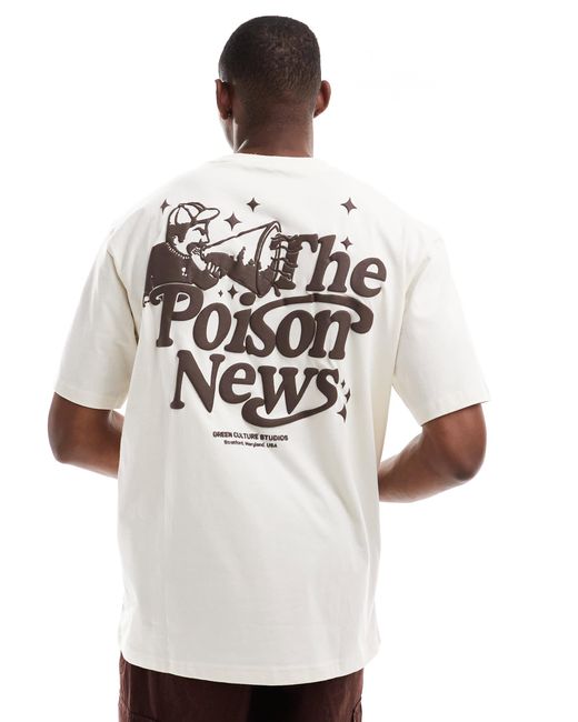 Pull&Bear White The News Back Printed T-shirt for men