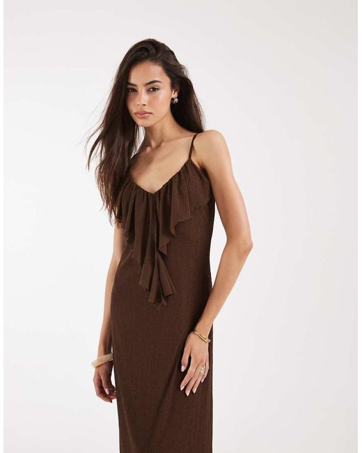 Vero Moda Brown Frill Trim Cami Midaxi Dress