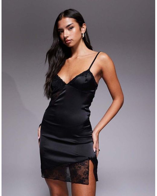 Edikted Gray Asymetric Lacey Satin Effect Mini Dress
