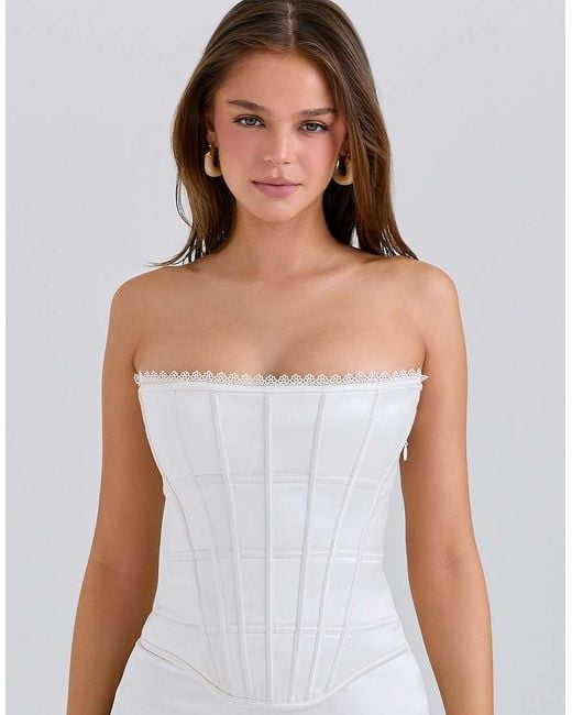 House Of Cb White Isis Ivory Satin Corset Maxi Dress