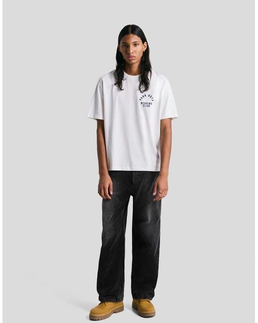 Bershka White Super baggy Corduroy Trousers for men