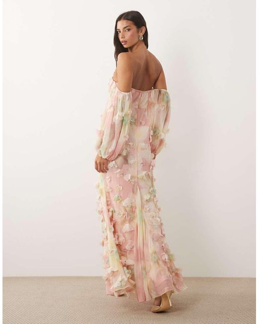 ASOS Pink 3d Floral Bandeau Maxi Dress