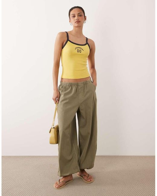 Brave Soul Green Graphic Print Cropped Tank Top With Contrast Piping