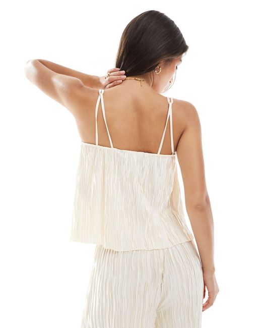 Vero Moda White Textured Plisse Double Strap Cami Co-ord