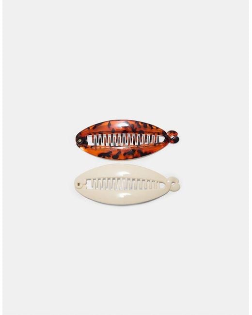 Stradivarius White Set Of 2 Banana Hair Clips
