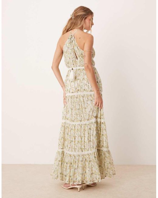 ASOS Natural Halter Maxi Dress With Embroidery Trim
