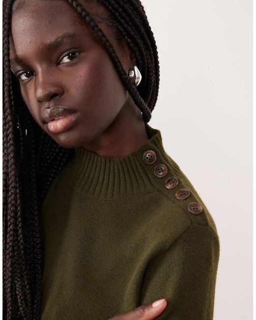Mango Green Button Detail Long Sleeve Knitted Mini Dress
