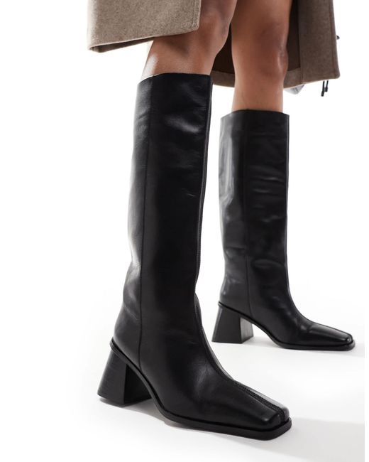 ASOS Black – connect – kniehohe lederstiefel zum reinschlüpfen