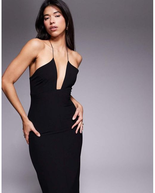 Vesper Blue Strappy Halterneck Maxi Dress With Front Split