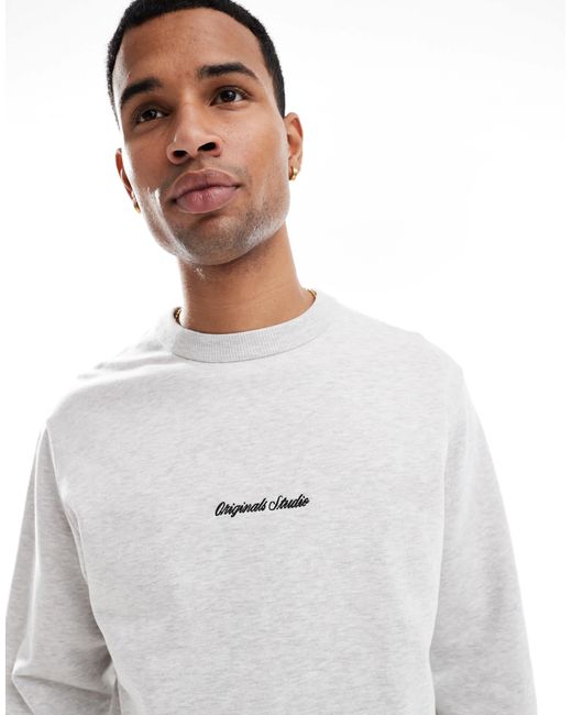 Jack & Jones Gray Oversize Sweat Shirt With Embroidered Logo for men