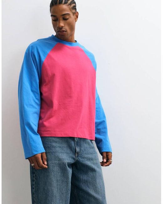 Collusion Blue Raglan Long Sleeve Boxy Tee for men