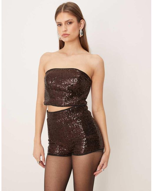 ASOS Natural Tailored Sequined Micro Shorts