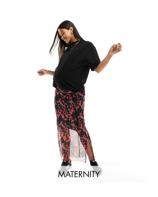 Mama.licious Black Mamalcious Maternity Abstract Mesh Maxi Skirt
