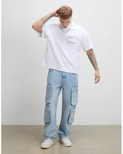 River Island White Oversized Fit Sappora Crane T-Shirt for men