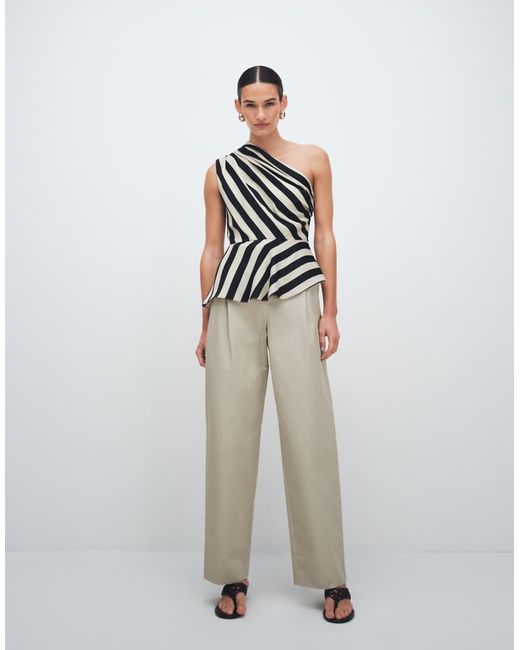 & Other Stories White Cotton Blend Wide Leg Pants With Pleated Detailing