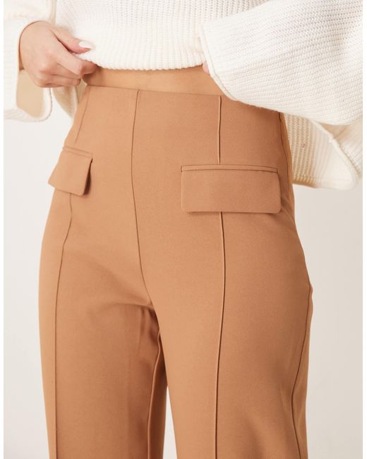 ASOS Natural Tailored Double Pocket Seam Detail Trousers