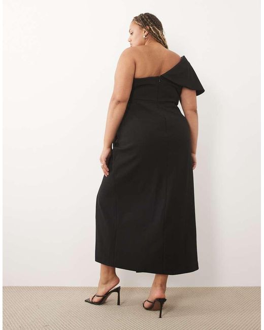 ASOS Black Curve Structured Draped Midaxi Dress With Faux-pearl Detailing