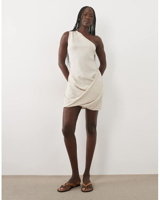 ASOS Natural Linen Blend Drape Mini Dress