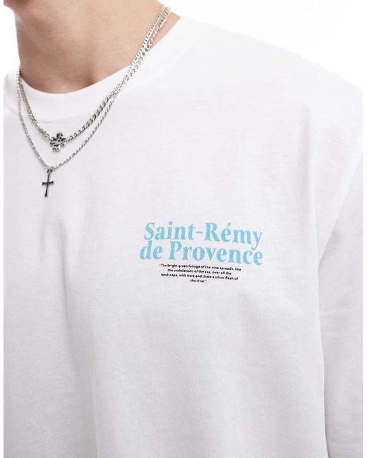 Jack & Jones White Oversized T-shirt With French Print for men