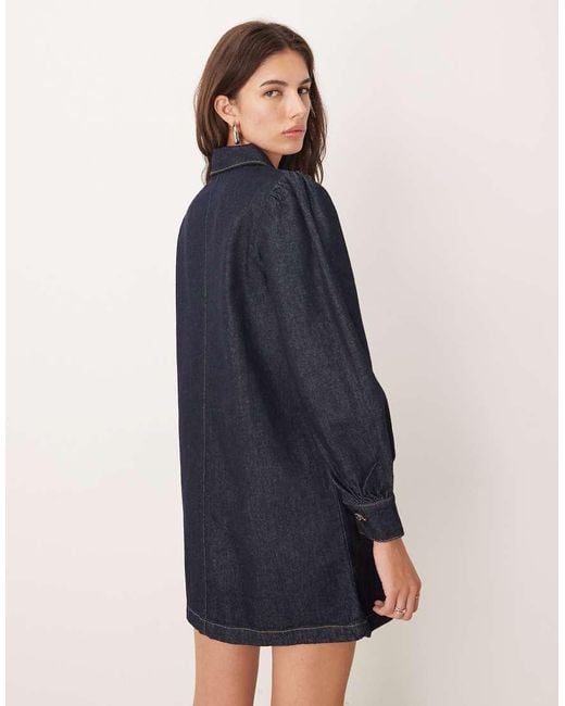 Vestido Vaquero Corto Azul Añil Con Mangas Abullonadas Estilo Años 70 De ASOS de color Blue