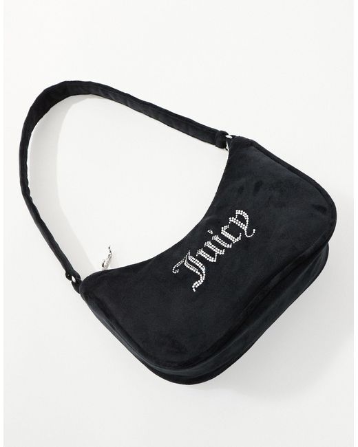 Juicy Couture Black Diamante Velour Shoulder Bag