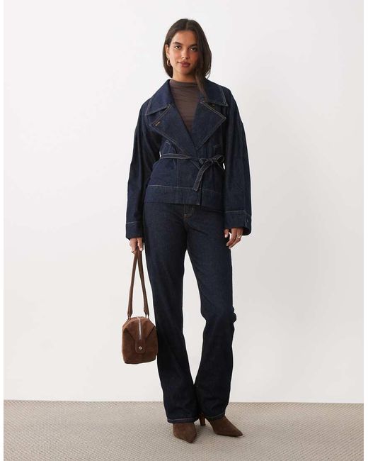 Mango Blue 100% Cotton Belted Short Denim Jacket