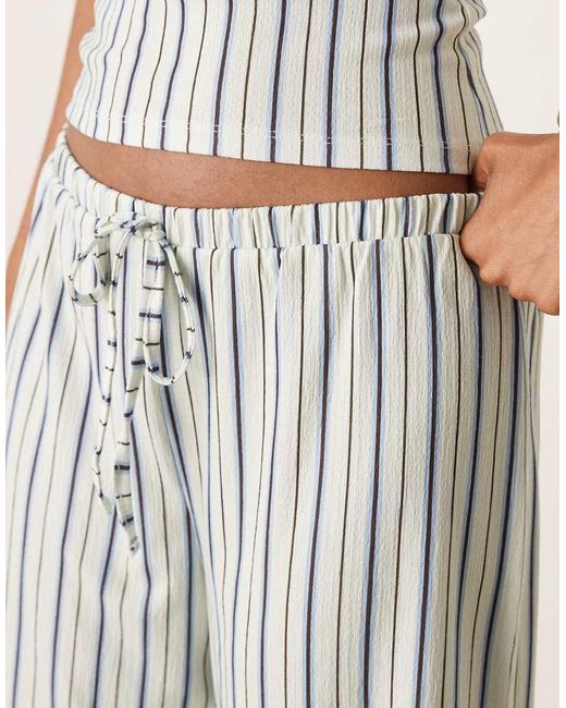 ASOS Natural Textured Pinstripe Wide Leg Mid Rise Trousers Co Ord