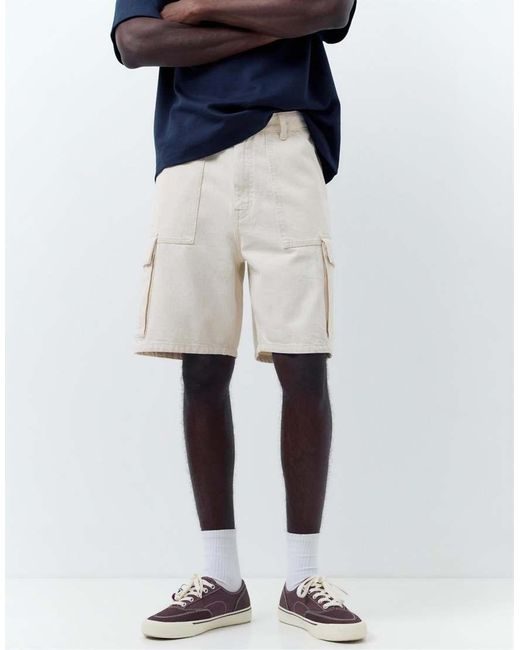 Pull&Bear Blue Baggy Cargo Bermuda Shorts for men