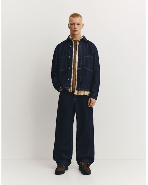 Pull&Bear Blue baggy Jeans With Seams for men