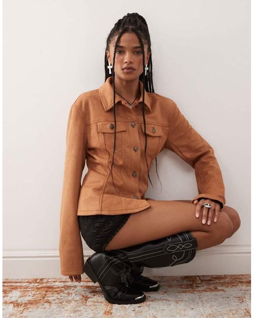 Lioness Brown Rider Faux Suede Cinch Waist Detail Jacket