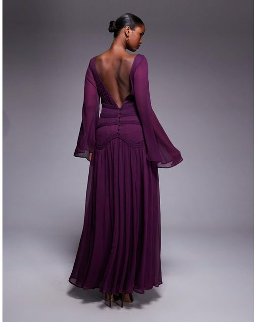 ASOS Panelled Bodice Long Sleeve Maxi Dress With Lace Trims in Purple | Lyst