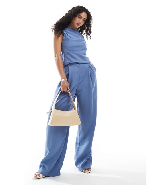 ASOS Blue Lyocell Wide Leg Dad Trouser