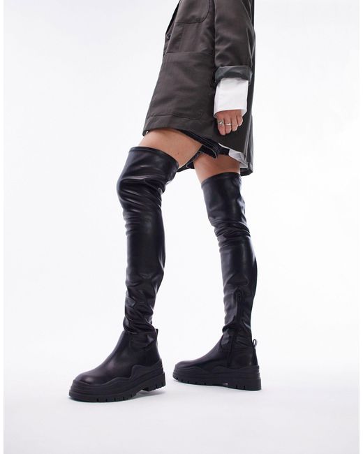 TOPSHOP Black Wide Fit Martha Over The Knee Stretch Boot