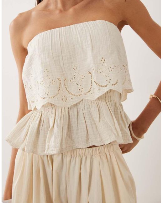 Mango Natural 100% Cotton Off Shoulder Embroidered Top
