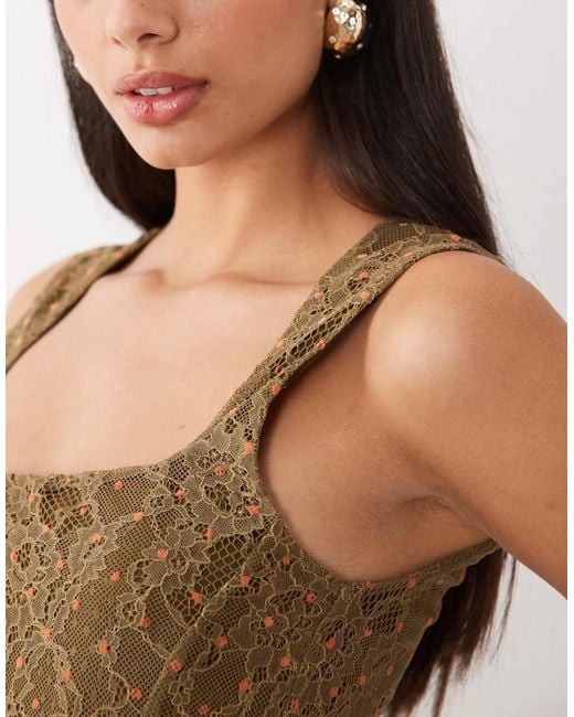 ASOS Brown Soft Square Dobby Flocked Lace Vest