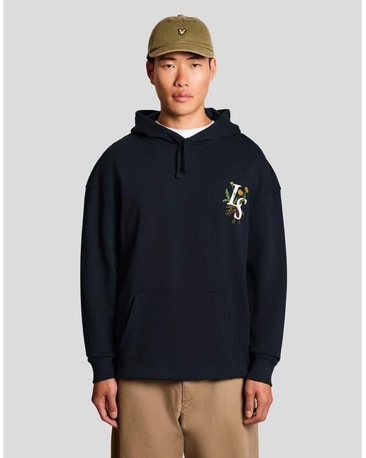 Lyle & Scott Blue Mid Layers Dandelion Script Graphic Hoodie for men