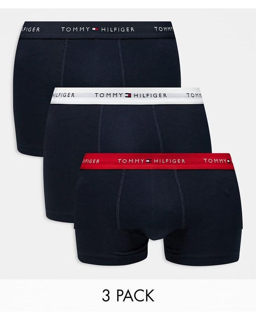 Tommy Hilfiger Blue Signature Essential 3 Pack Trunk With Coloured Waistband for men